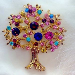 Rhinestone Colorful Tree Brooch
